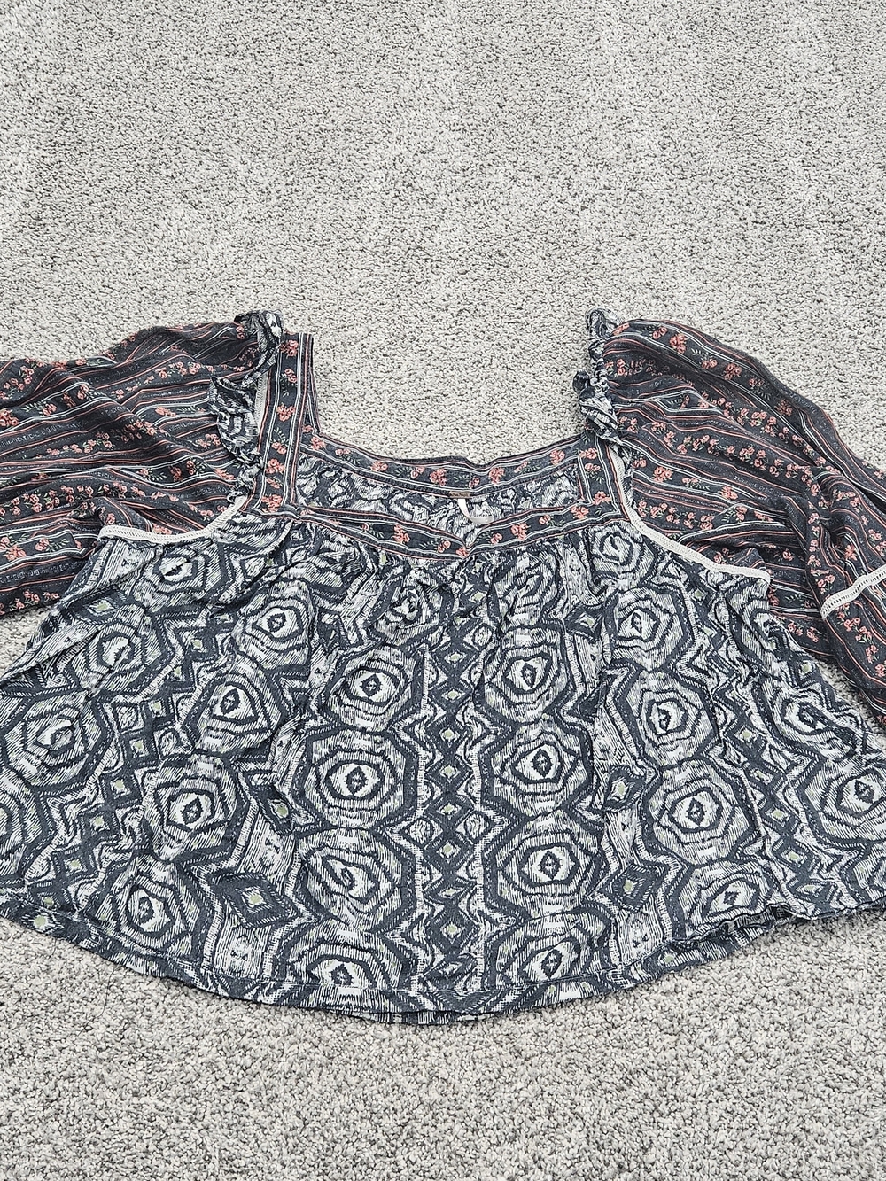 Free People Mixed-Print Tunic in Navy and Rust